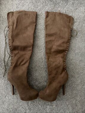 Women's Brown Over-the-Knee Lace-Up Platform Boots